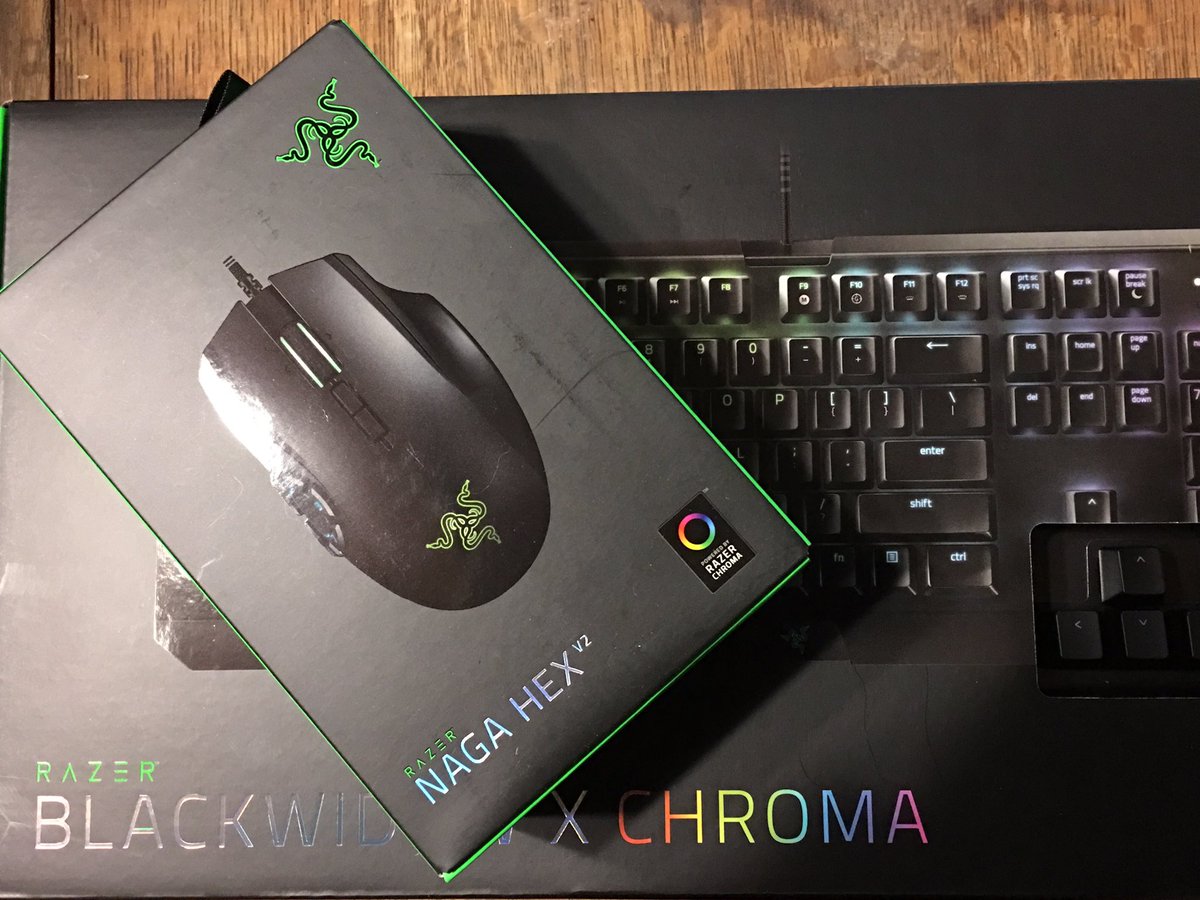Drucila_B's tweet photo. It's #nerdmas day 6 boys & girls! @Razer #Chroma #BlackWidow X & #NagaHex #cherryMxRed #GamingLife #gamergirl #streaming #beamlove #beamfam https://t.co/Yd7MCgs7yG