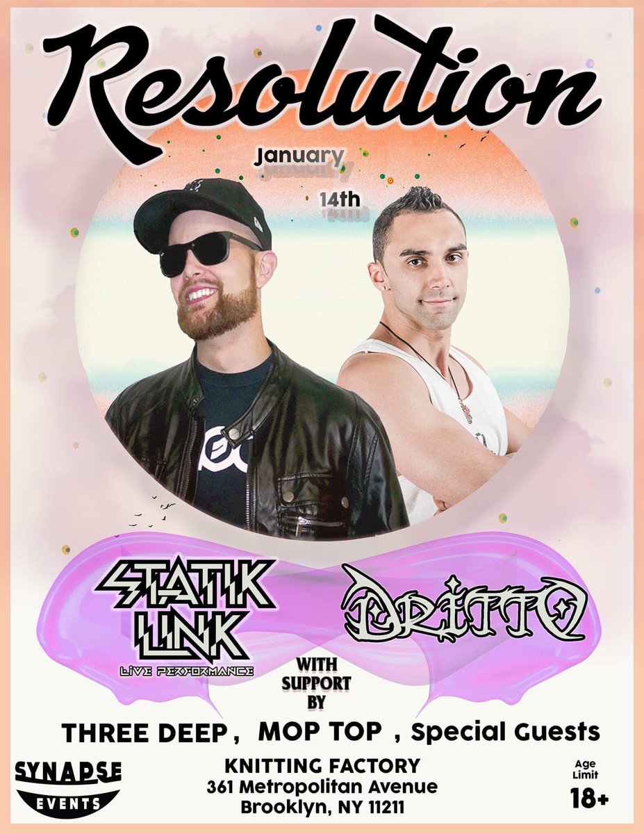 JoshAndresMedia's tweet photo. *ANNOUNCING* a #StatikLink future funk'd out live performance January 14th at @knittingfactorybk! Get your presale tickets now for only $7! https://t.co/A3Chlmbwne