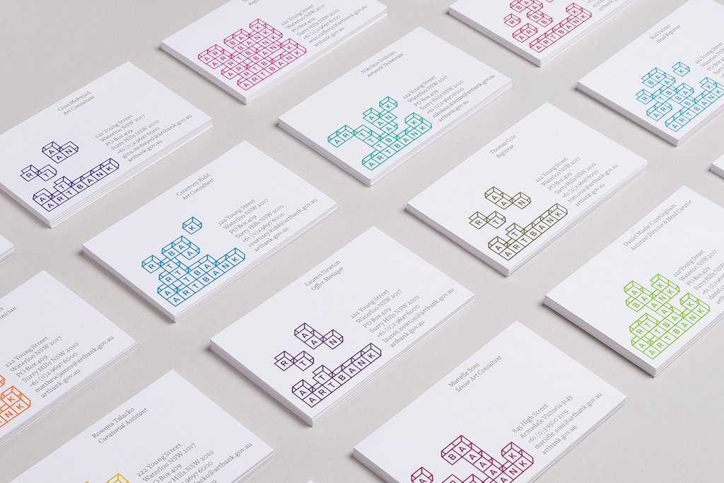 We have started documenting our work from the past two years, a daunting task! ARTBANK Brand evolution. Each team member has a unique card.