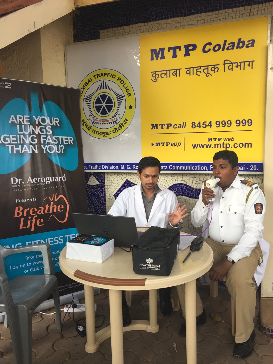 EurekaForbes's tweet image. #BreatheLife is conducting a #LungFunctionTest for Traffic Policemen in South #Mumbai - Colaba, Azad Maidan, Kalbadevi, Tardeo, Malabar Hill