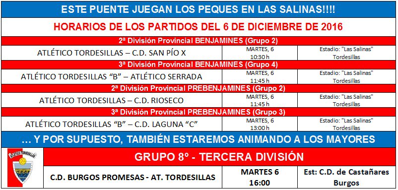 AtcoTordesillas's tweet photo. Partidos martes 6 de diciembre.

Patrocinados por Carnicería Carlos 🍖🍗🍴

¡Embutidos caseros y ternera de primera! https://t.co/IHkQEK1Y4M