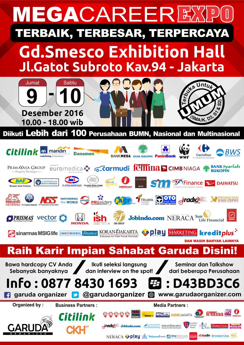 MarkasIklan's tweet photo. @garudaorganizer
3h
Cari kerja? Yuk datang ke #MCEJakarta di SMESCO 9-10Des16 info: D43BD3C6 https://t.co/Ty5UanBEG1