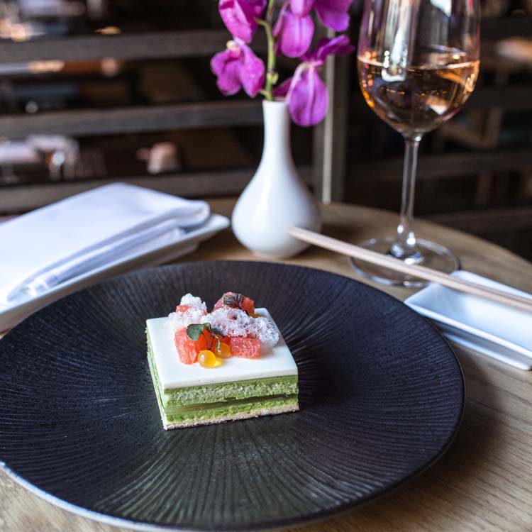 Make Mondays bearable with the matcha opera cake dessert with green tea, pink grapefruit and crispy honey! #matcha #dessert