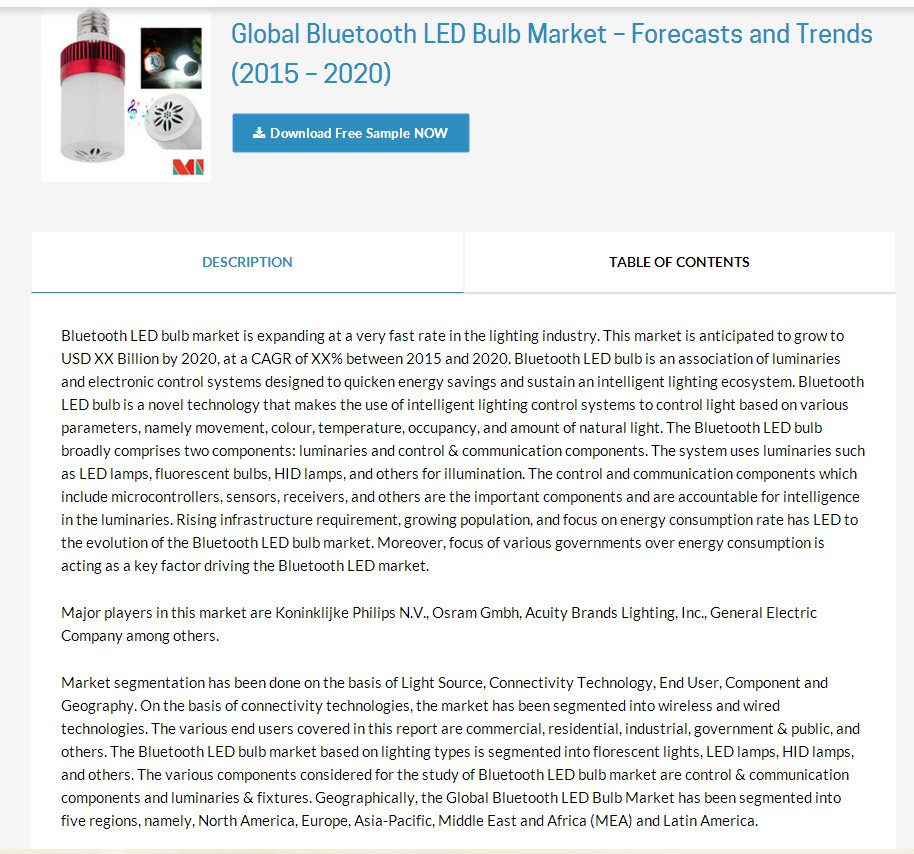 smartledlight's tweet image. Global Bluetooth LED Bulb Market – Forecasts and Trends (2015 – 2020)