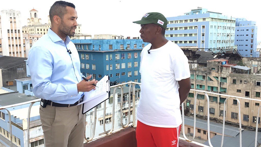 Julius Malema of <a href="/EFFSouthAfrica/">Economic Freedom Fighters</a> interviewed in Havana, Cuba. Look at those ugly crumbling buildings behind him. That's SA he wants.