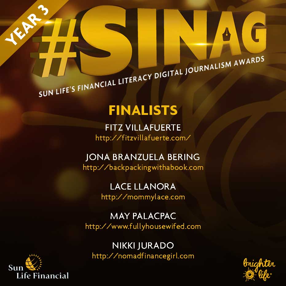BrighterLifePH's tweet photo. Congratulations #SINAG Year 3 finalists: @brodfitz @lacellanora @hellonfg @travelingjona @MayPalacpac! Winners will be announced next week. https://t.co/urquNcBqSQ