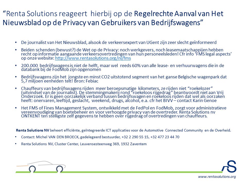 RentaSolutions's tweet photo. rS reageert op aanval van Het Nieuwsblad op de Privacy van Gebruikers van Bedrijfswagens  #rentasolutions #fms #bedrijfswagens #privacy https://t.co/UgzU1BIQl9