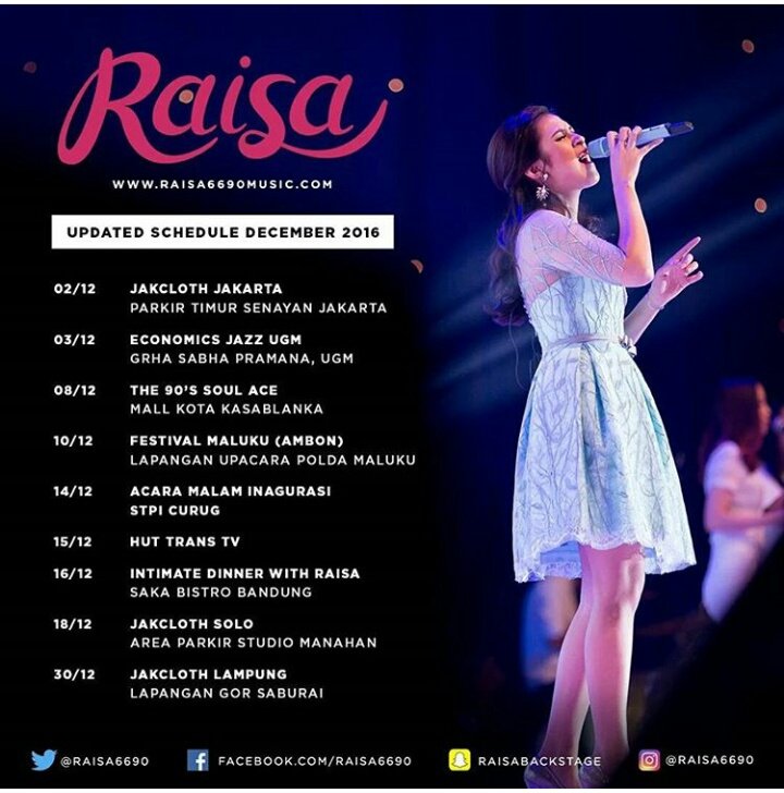 yourRAISA_Solo's tweet photo. Update schedule bulan Desember,  ka @raisa6690 bakalan mampir diacara Jakcloth goes to Solo di area parkir Manahan tgl 18 Desember nanti 😊😊😊 https://t.co/QK6KBH5ykp