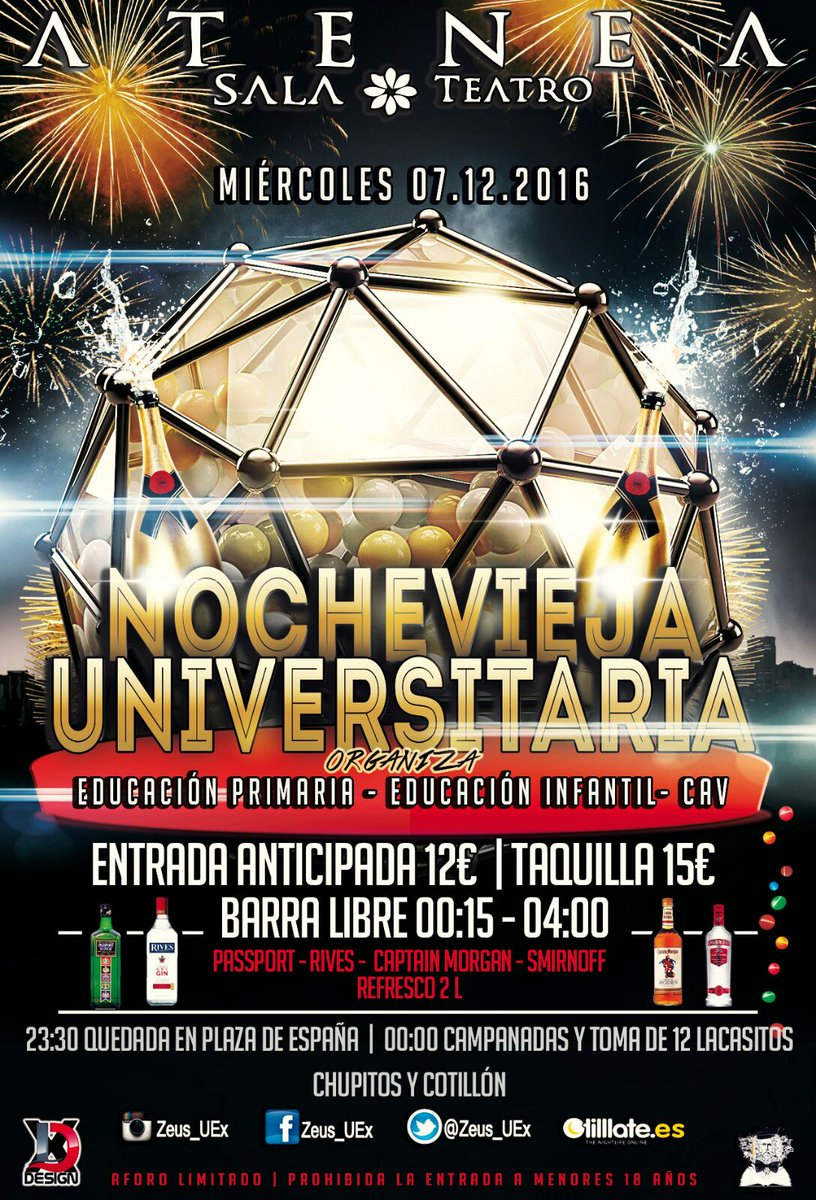 MariaOrdiales's tweet photo. BOOOOM💣💥

🎊NOCHEVIEJA UNIVERSITARIA🎊

   🍸BARRA LIBRE 00:15-04:00H🍸

🔴CERRAMOS A LAS 6:00h⏰

@Zeus_UEx  📲653397448 https://t.co/GSSdSJFGtR