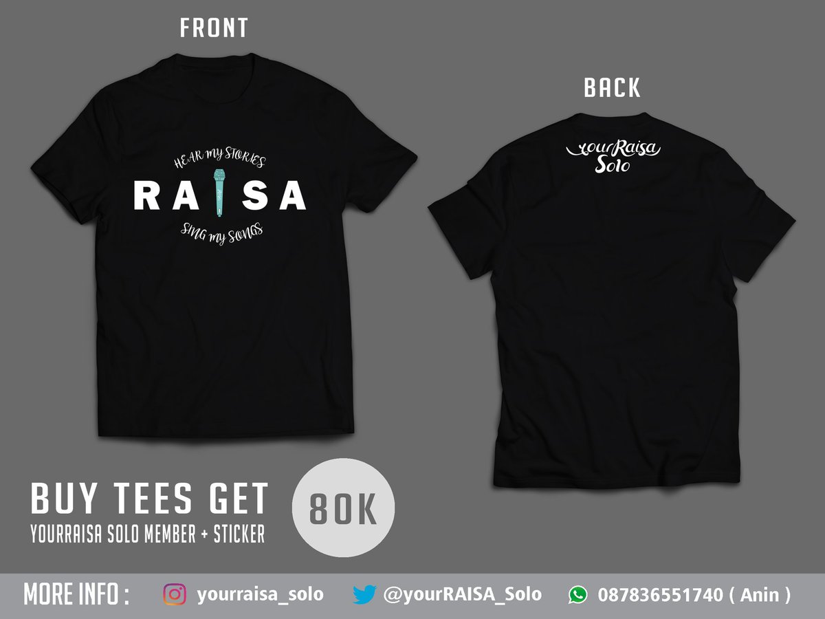 yourRAISA_Solo's tweet photo. Ini desain dari tees YourRaisa Solo 😄

Harga : 85k ( tees, sticker )
Bahan : combed 30s

Info pemesanan : 
WA : +6287836551740 ( Anin ) https://t.co/TmfZ22fZxO