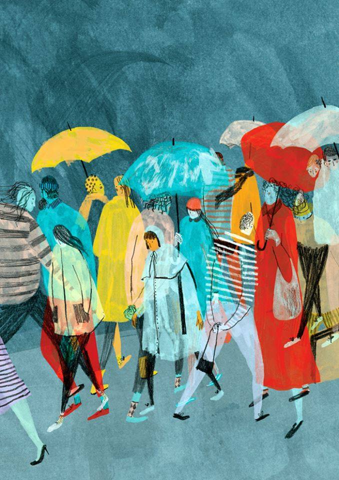 ClaraBerev's tweet image. Dilluns, sense pont i plovent.
#quebé
(Il·lustració de Mouni Feddag)