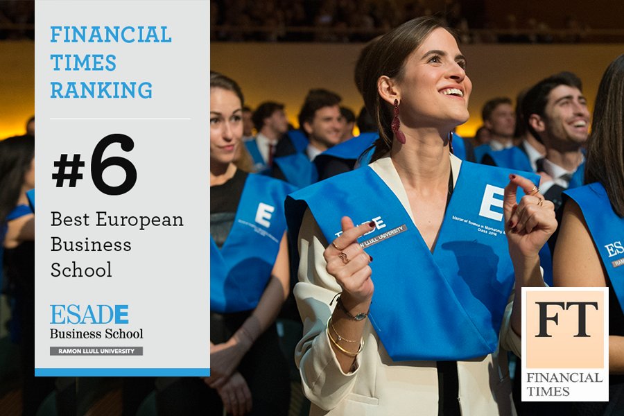 Esade's tweet photo. We're pleased to share that @ESADE is the sixth-best #BusinessSchool in Europe, according to the @FinancialTimes https://t.co/mB5JZLa3Hz https://t.co/06wuRdHsve