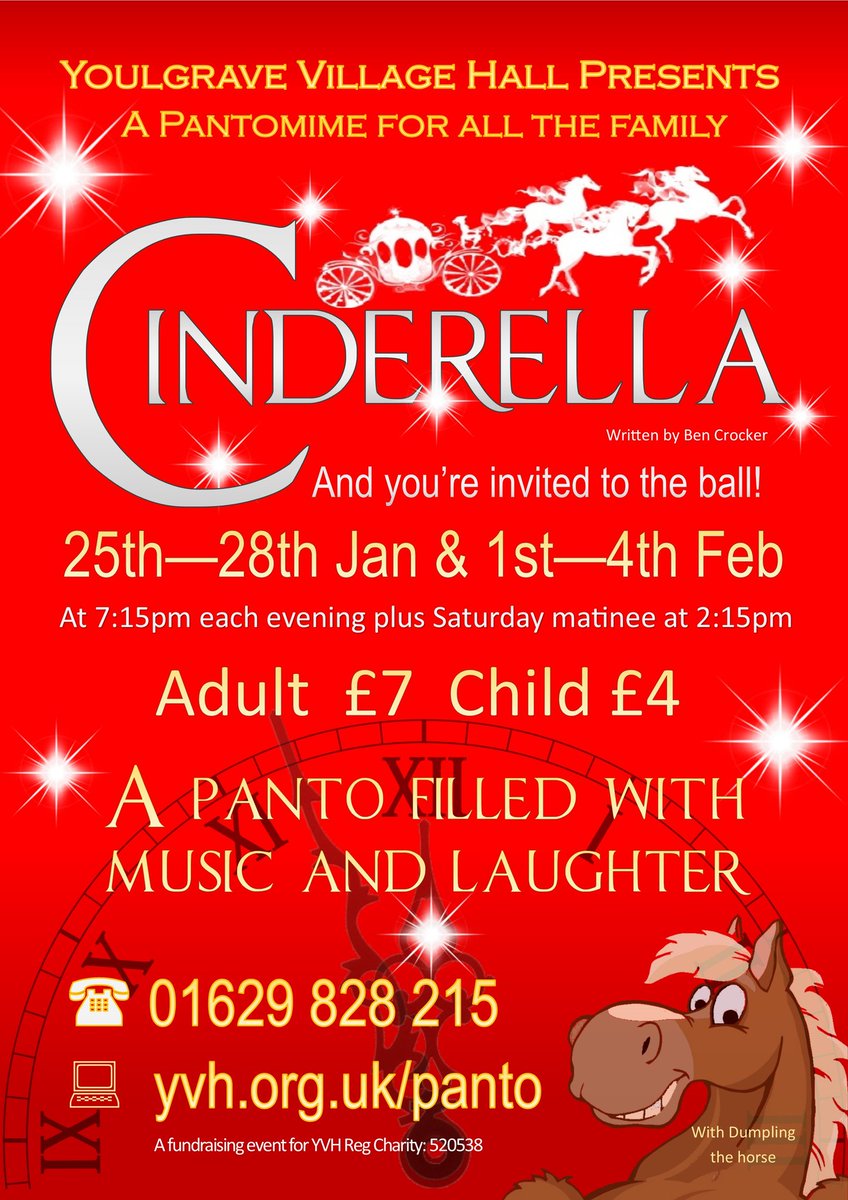 Tickets for this year's panto <a href="/YoulgraveVH/">YoulgraveVillageHall</a> are now on sale at yvh.org.uk/panto