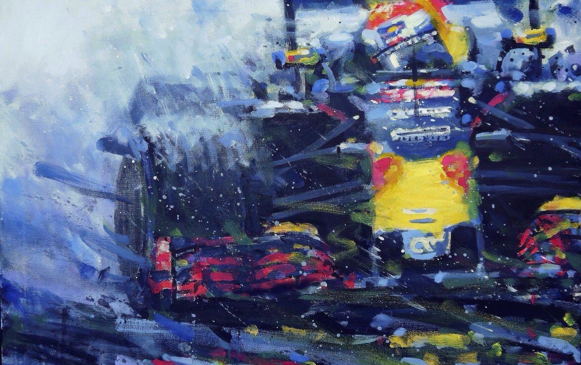 robijbema's tweet photo. regenmeester @Max33Verstappen @VerstappenNL @redbullracing  acrylic on canvas 20x30" https://t.co/fLn9BPIY9q