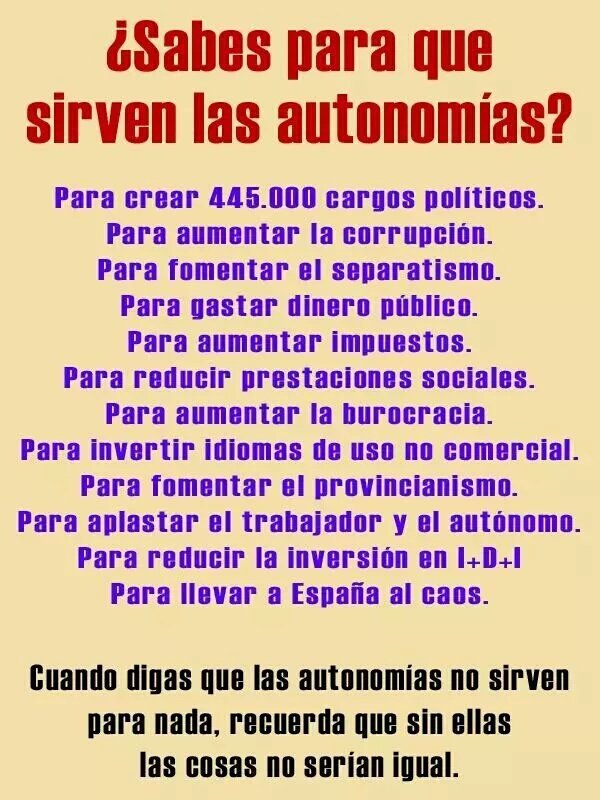 MPVD81's tweet photo. EL CANCER DE ESPAÑA SON
LAS 17 CC.AA.
ES IMPOSIBLE SOPORTAR TANTOS MILLONES EN SUELDOS A POLITICOS INNECESARIOS.
Y LAS AYUDAS A EXTRANJEROS. https://t.co/wose5cXl2x