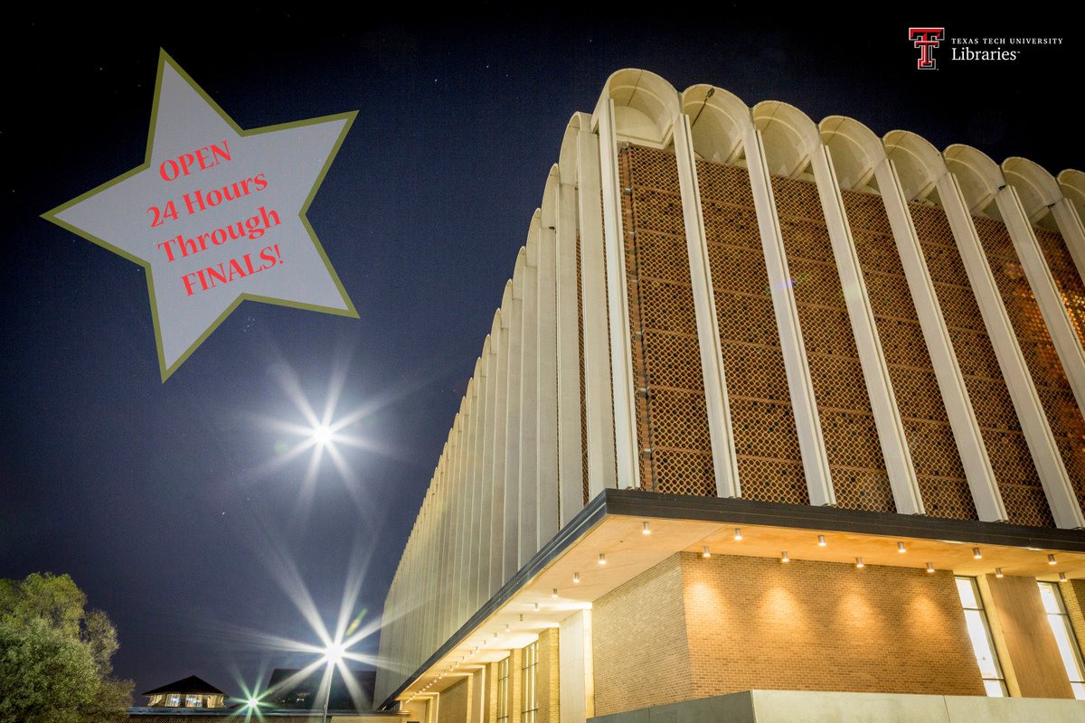 TexasTechLib's tweet photo. The Library is now open 24 hours through #finals to make sure you succeed! We are here for your success! #LateNightStudySesh #GoLibrary https://t.co/JvQVh9F9yX