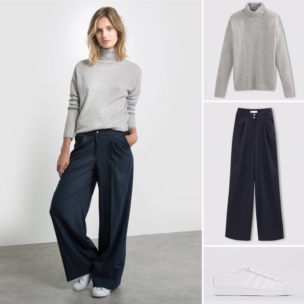 LaRedouteGreece's tweet photo. Cashmere #knits &amp; #oversized #pants for a perfect, cosy #monday! Shop total outfit here up to -35% + free delivery➝ https://t.co/L68M2HIkSq https://t.co/0xSmINabEB