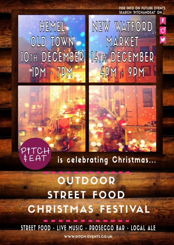 This Saturday Twee will be <a href="/Pitch_event/">Pitch Events</a> Christmas Market in Heml Old Town 1 - 7pm #hemel #supportlocal #streetfood #christmas
