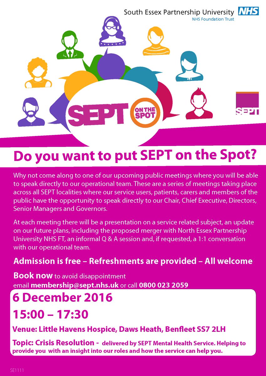SEPTNHS's tweet photo. We look forward to seeing you at our SEPT on the Spot meeting tomorrow in #Benfleet, 3-5.30.
e:membership@sept.nhs.uk https://t.co/9Eee58U01Q