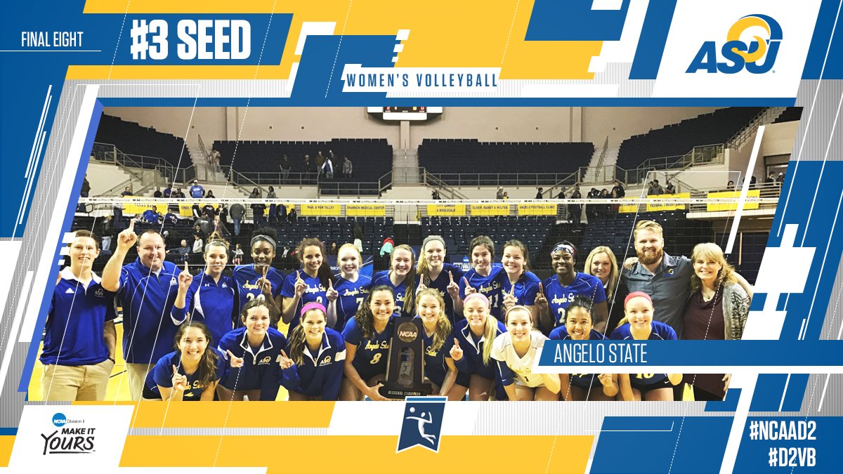 NCAADII's tweet photo. The No. 3 seed among the final eight in the #D2VB Championship, @AngeloSports! #MakeItYours https://t.co/K7Fq2NKz82
