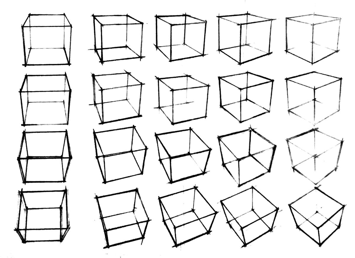 5分だけ描く 立方体の描き方など Twitter
