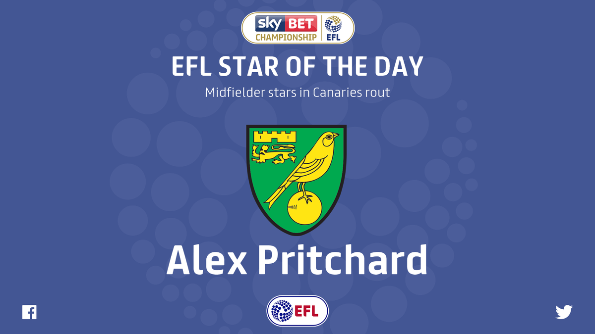 EFL's tweet photo. EFL STAR OF THE DAY: An outstanding performance from @NorwichCityFC's @pritch_93 helped the Canaries to a thumping 5-0 home win on Saturday https://t.co/apt48tQ89c