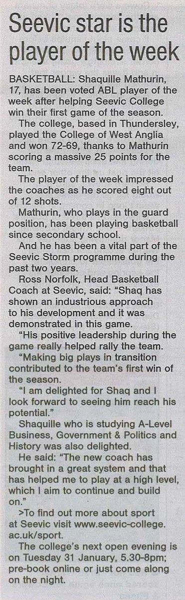 USP_college's tweet photo. Great to see one of our students named as @Official_ABL Player of the Week - congratulations Shaq! 🏀 @Essex_Echo https://t.co/UiRK5MYJJm
