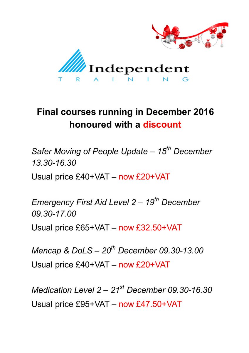 IndepTraining's tweet photo. Our deals for December 2016 have arrived. Please contact us for more information - 01242 585975 or info@independent-training.co.uk https://t.co/1PvAc8SWpo