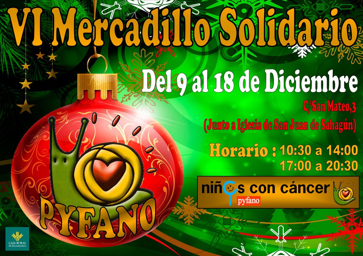 PYFANO's tweet photo. Pyfano, inagura el próximo viernes día 9 de diciembre a las 12h LA VI EDICIÓN DE SU MERCADILLO SOLIDARIO EN 
SALAMANCA https://t.co/nD77gDNAwA