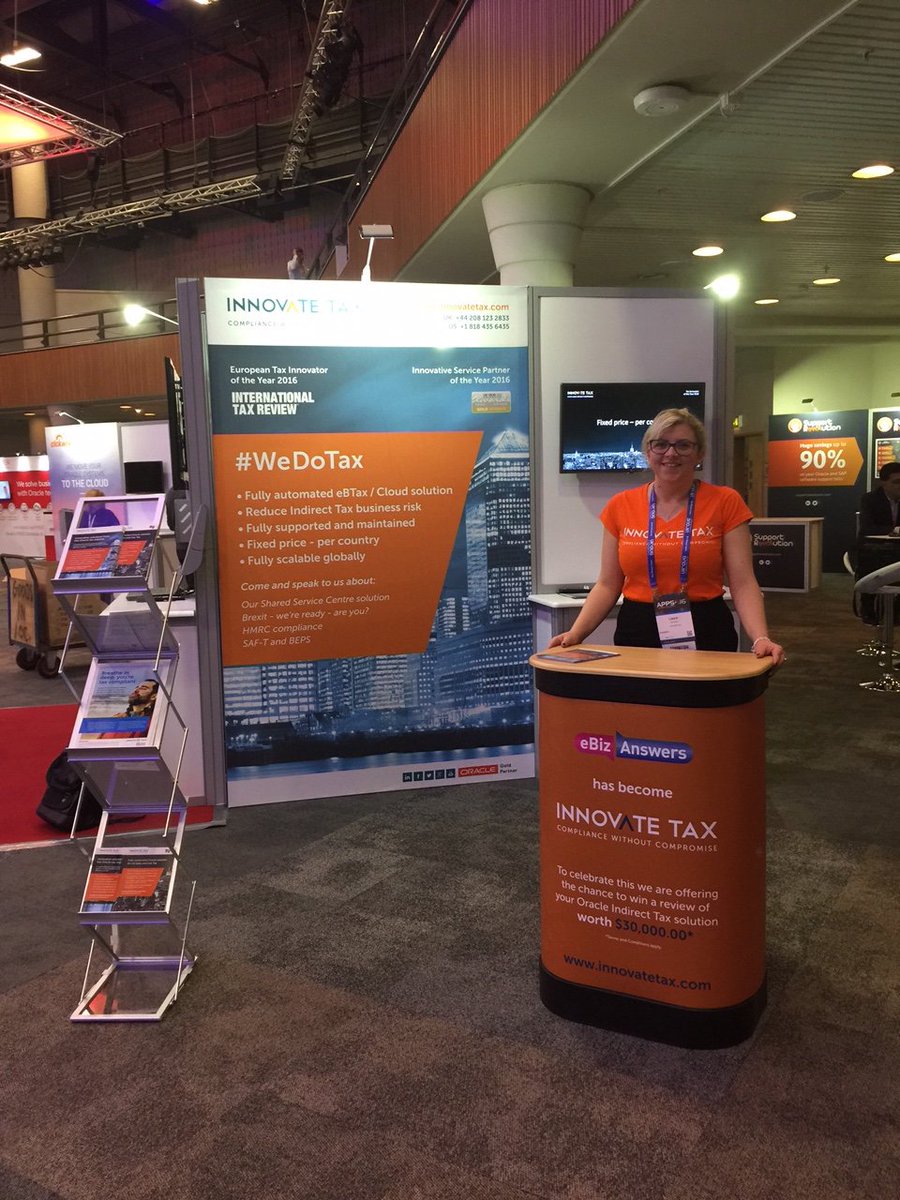innovatetax's tweet photo. #ukoug_apps16 exhibition now open, join us today on stand 37 for free indirect tax advice #oracle #ebtax #cloud #wedotax https://t.co/pNDhnMhO8F