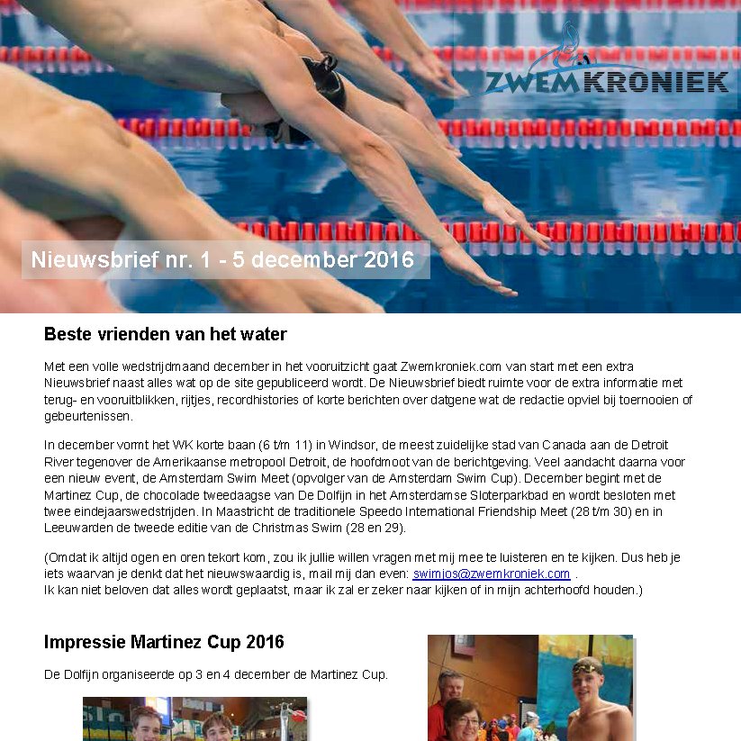 #Zwemkronieknieuws nr1 online. Te vinden op goo.gl/Kp3pk4 #martinezcup #FINAWindsor