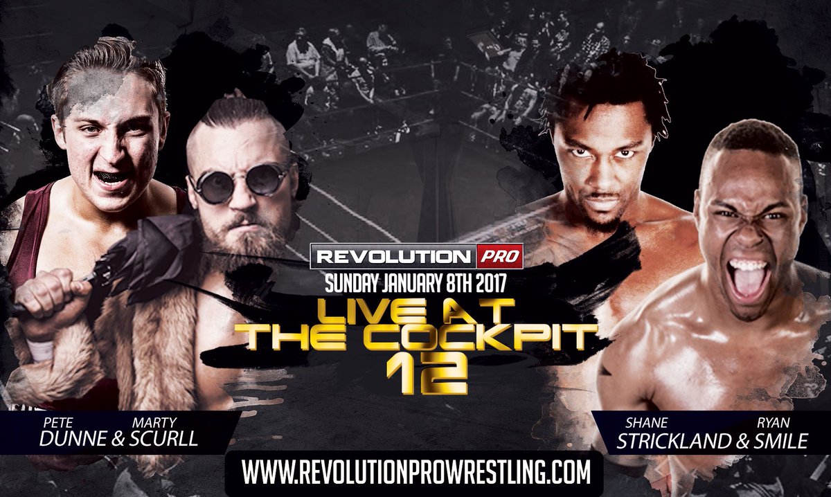 RevProUK's tweet photo. Your new #LiveAtTheCockpit12 main event: PETE DUNNE & MARTY SCURLL vs RYAN SMILE & SHANE STRICKLAND https://t.co/tepelplTvl