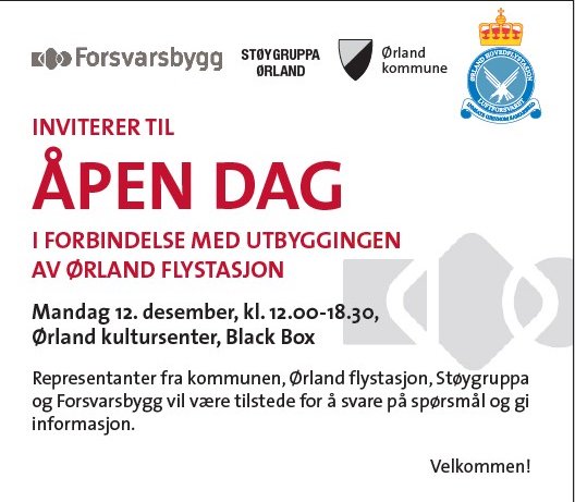 Forsvarsbygg's tweet image. Mandag 12. desember holder vi Åpen dag på #Ørland! #kampflybase