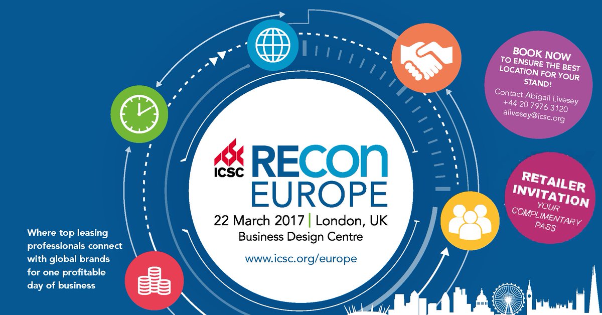 mpzalac's tweet photo. 🌐 U.S. and International Retailers &amp; Leasing Professionals @ICSC #NYnDM join us 22 March 2017 in London for #RECon Europe #ICSCeurope https://t.co/wNFmOI4S71