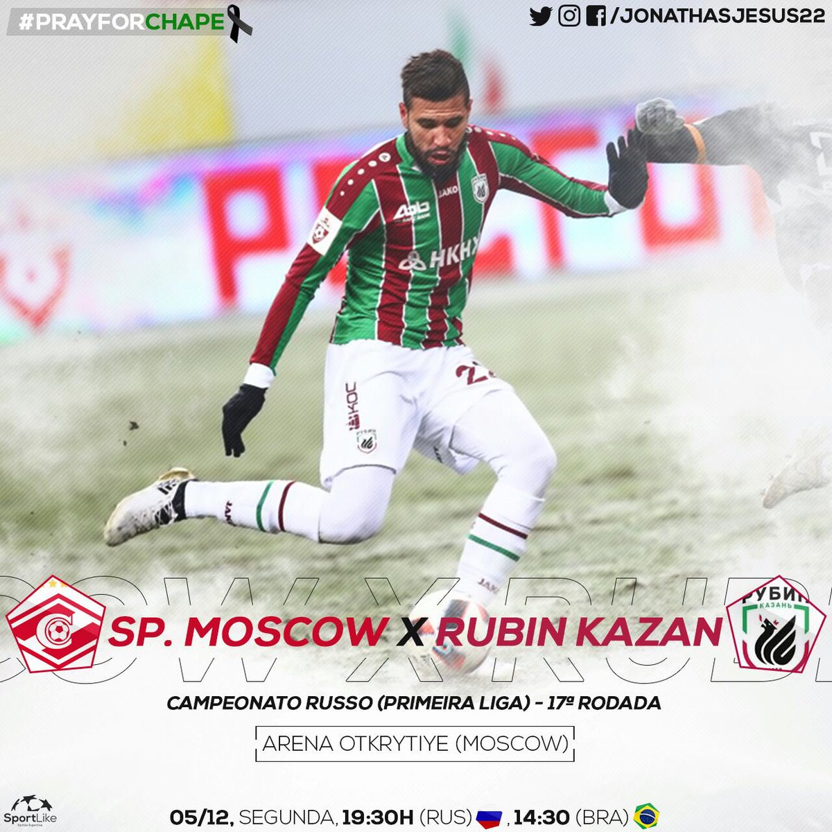 sportlikege's tweet photo. Daqui a pouco o artilheiro @Jonathasjesus22 fará seu último jogo do ano pelo campeonato Russo. O #Rubin enfrenta o #SpMoscow fora de casa.⚽️ https://t.co/qjzrCAHobA