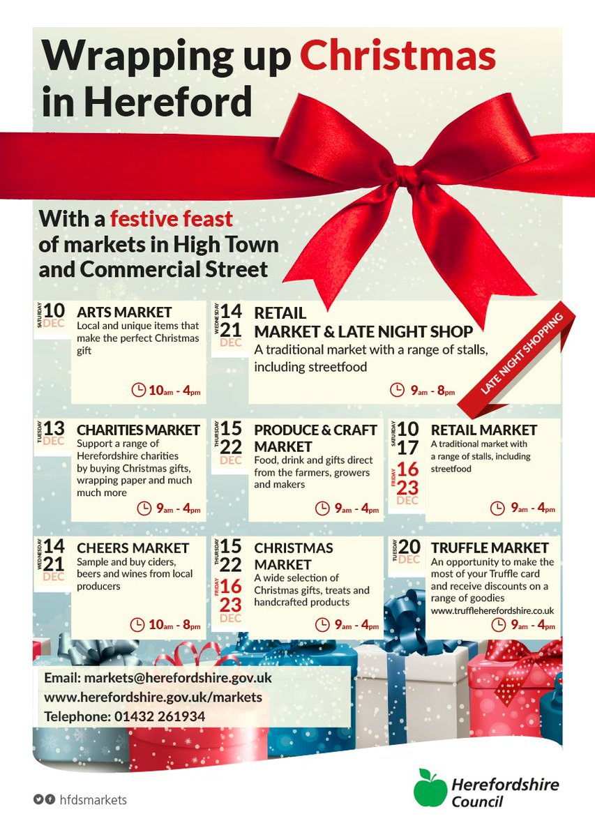 HfdsCouncil's tweet photo. Wrapping up Christmas @hfdsmarkets- a festive feast of markets in High Town &amp; Commercial St this month #herefordhour https://t.co/5n5XDQNYao
