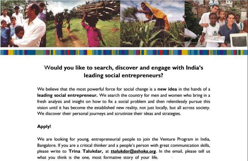 makeadiff's tweet photo. Ranked 17th best NGO by The Global Journal, Ashoka is the largest association of leading social entrepreneurs.Apply- https://t.co/PlIADMkVEV https://t.co/Di3YiLmH9y