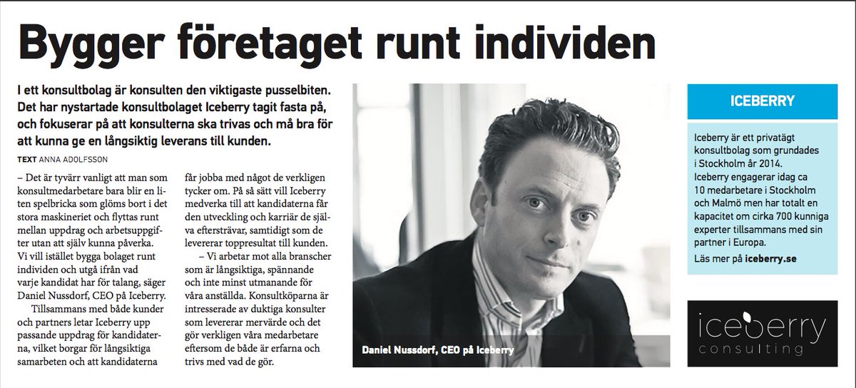 IceberryGroup's tweet photo. Ta en titt i @dagensindustri idag och du hittar en artikel om oss i bilagan "Fokus - Offentlig Sektor" #välmående #balansilivet @DNussdorf https://t.co/H1TS4zeeGT
