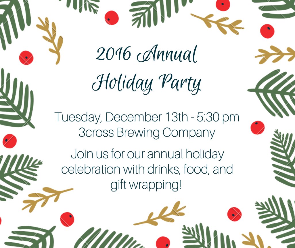 YPWAWorcester's tweet photo. Don't forget to RSVP for our Holiday Party next week! We hope to see you to celebrate the season at 3cross Brewing! https://t.co/69ZTRMo2VH https://t.co/9ene0h3KiF