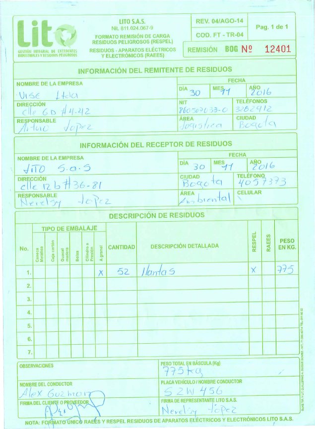 Dando un manejo responsable de los residuos, Vise <a href="/VISELTD/">VISE LTDA</a>  hizo entrega de 52 llantas a la empresa LITO, #SoyEco-Responsable