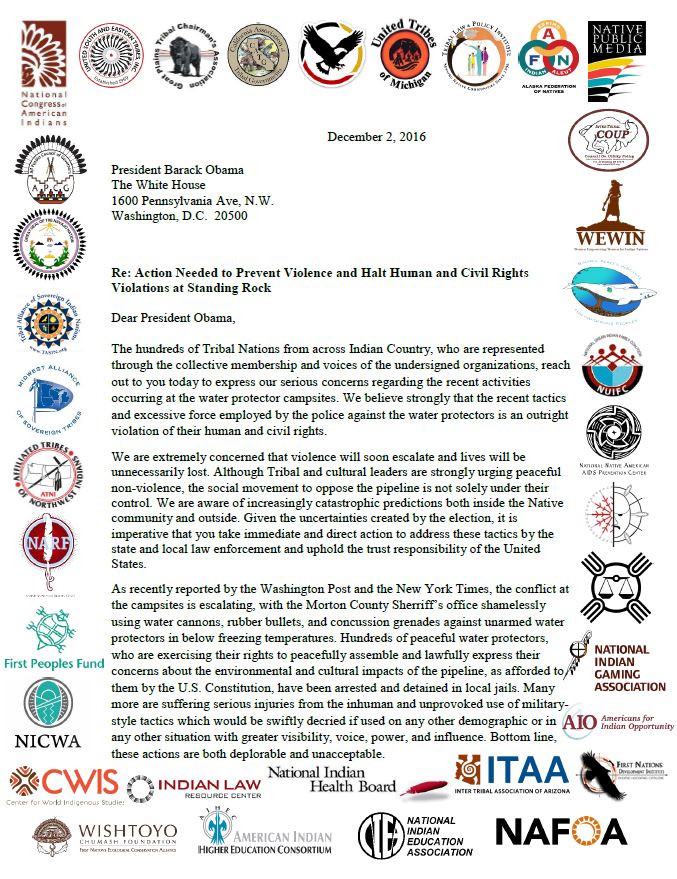 FNDI303's tweet photo. Letter from many Indian organizations, including @FNDI303, sent Dec. 2 to President Obama -- #NoDAPL https://t.co/WKD2hd1aHD