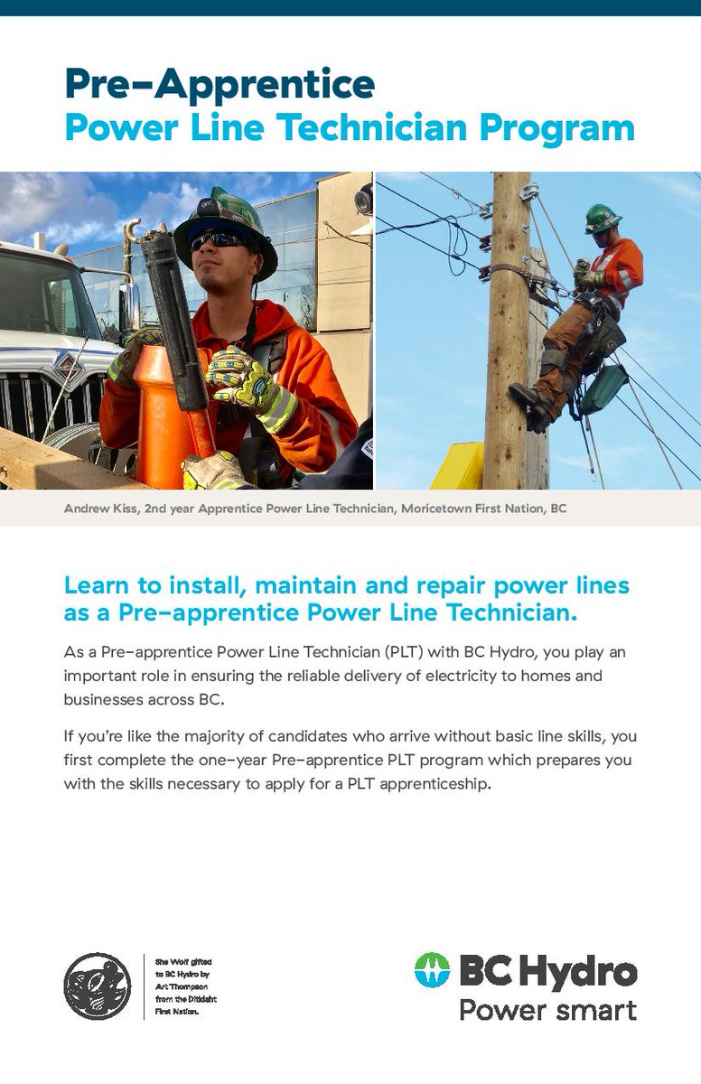 Jay_BCH's tweet photo. #BCHydro Pre-apprentice Power Line tech program is now open for applications. Questions? aboriginal.employment@bchydro.com #IBEW https://t.co/AjSwSmnJxK