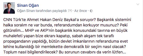 Sayın <a href="/ahmethc/">ahmet hakan</a> ekranlarınızı sembolik birkaç isim dışında muhalefete kapatıp halkı nasıl bilgilendireceğiz?