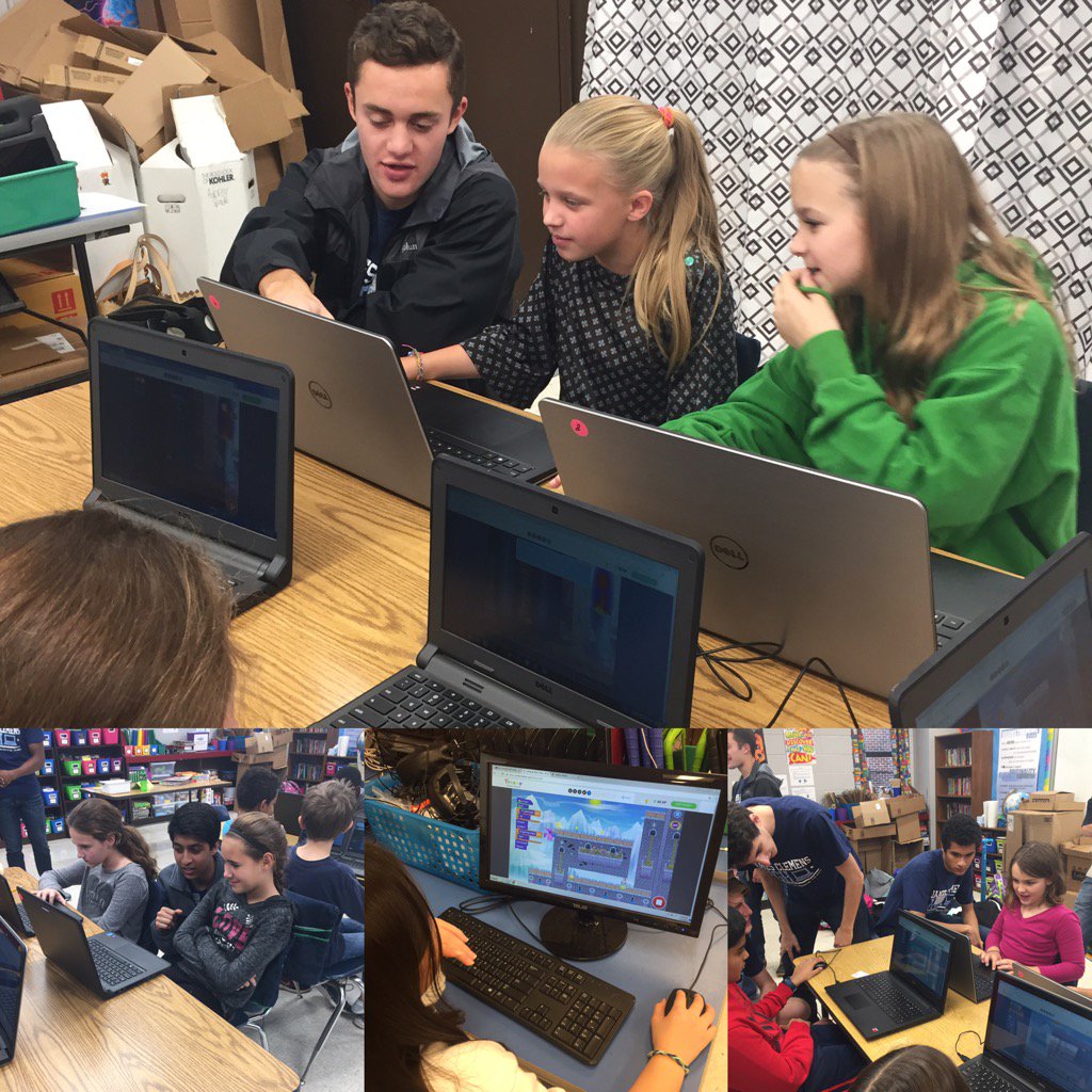 JCHS_CS's tweet photo. JC students helping Mrs. Woodard's 5th graders participate in Hour of Code! #startingthemearly #proudtobeajet https://t.co/Xw1tLDs1I3