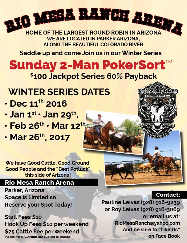 PokerRodeo's tweet photo. Rio Mesa Ranch continues their Winter Series this weekend in Parker AZ! #pokerrodeo #2manpokersort https://t.co/9KmsA5BmQx