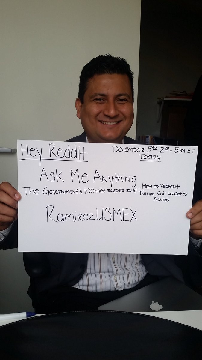 RamirezUSMEX's tweet photo. I'll be answering questions today on the 100-mile border zone &amp; civil rights abuses @ 2:30pm ET @reddit_AMA https://t.co/5U89TTi4NA