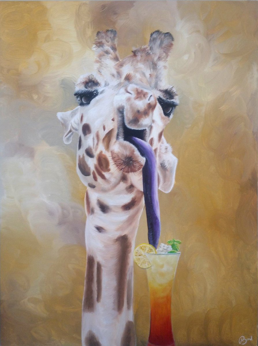 AsingularBond's tweet photo. When you really need a cocktail, oil on board. #giraffe #tongue #cocktail #whimsy #painting https://t.co/uv7wPSI7yA https://t.co/1Cy2Fb1mYv