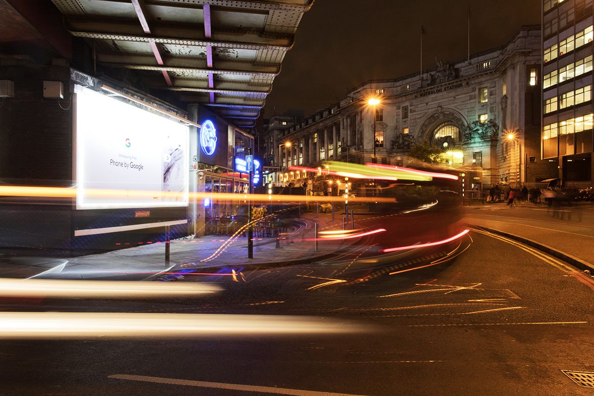 primesight's tweet photo. Seeing the @GoogleUK #WaterlooDomination at night never fails to impress @TalonOOH @OMD_UK https://t.co/5yyWHu3th6