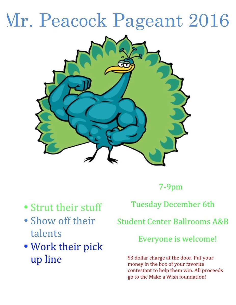 ravaecanas's tweet photo. Everyone from UIU! Our Mr. Peacock Pageant is tomorrow evening at 7pm! There is a $3 admission that will go to the Make-a-Wish Foundation! https://t.co/PUMczTpWOv