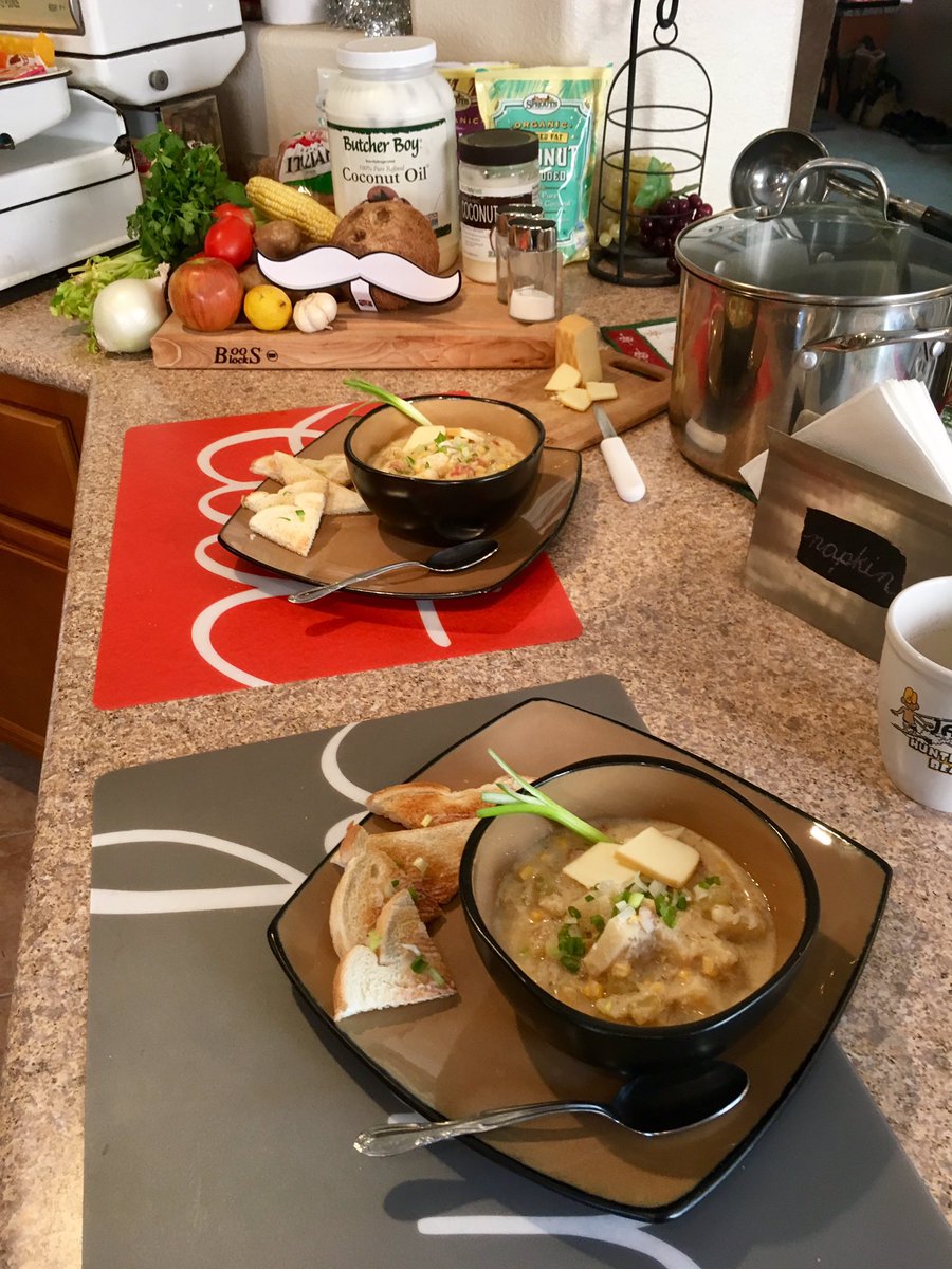 #SoupOfTheSeason#Coconut#SummerFunInYourTummy#Healthy #FreshAndNatural Coconut based veggie creamed chowder. An all natural meatless meal 😎👍